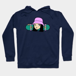 Cool Skater Girl with Bucket Hat Hoodie